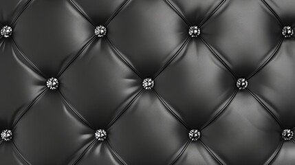Naklejka premium Luxurious dark black leather with quilted diamond-studded texture