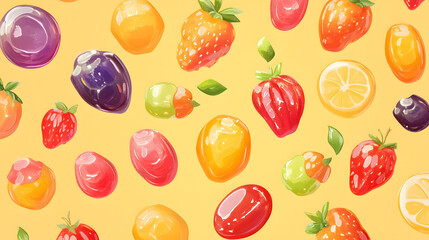 Fototapeta premium Colorful fruit-flavored gummy candies on a white background
