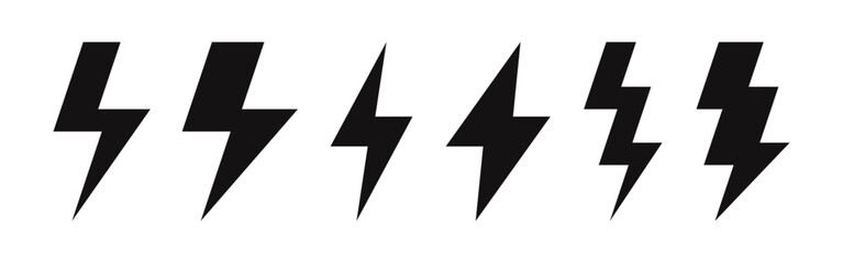 Lightning bolt icons set. Thunderbolt, flash, electric power, energy symbol. Vector illustration.