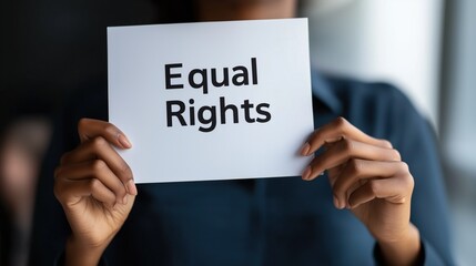 African american woman holding equal rights sign for social justice awareness