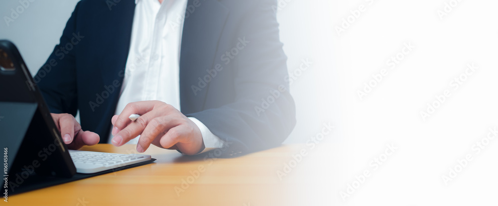 Poster computer keyboard and internet access icon template. represents the transmission of business, financ