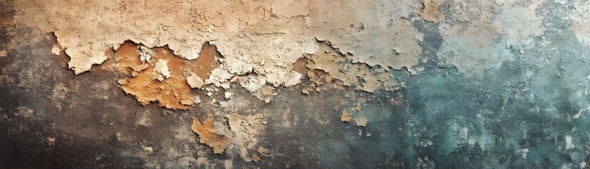 A Wall with Peeling Paint in Shades of Brown, White, and Blue