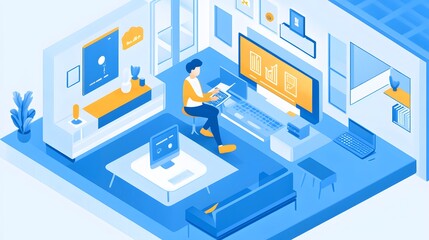 Obraz premium An individual setting up an energy management system in a smart home