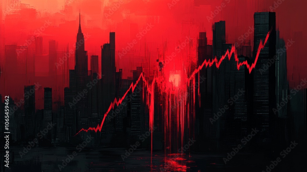 Poster red skyline with an ascending line graph