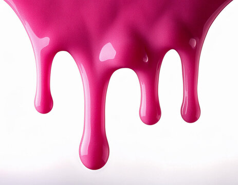 pink paint dripping slime down on a white background