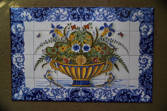 Fundo Ceramica Antiga Azul Bonita Floral