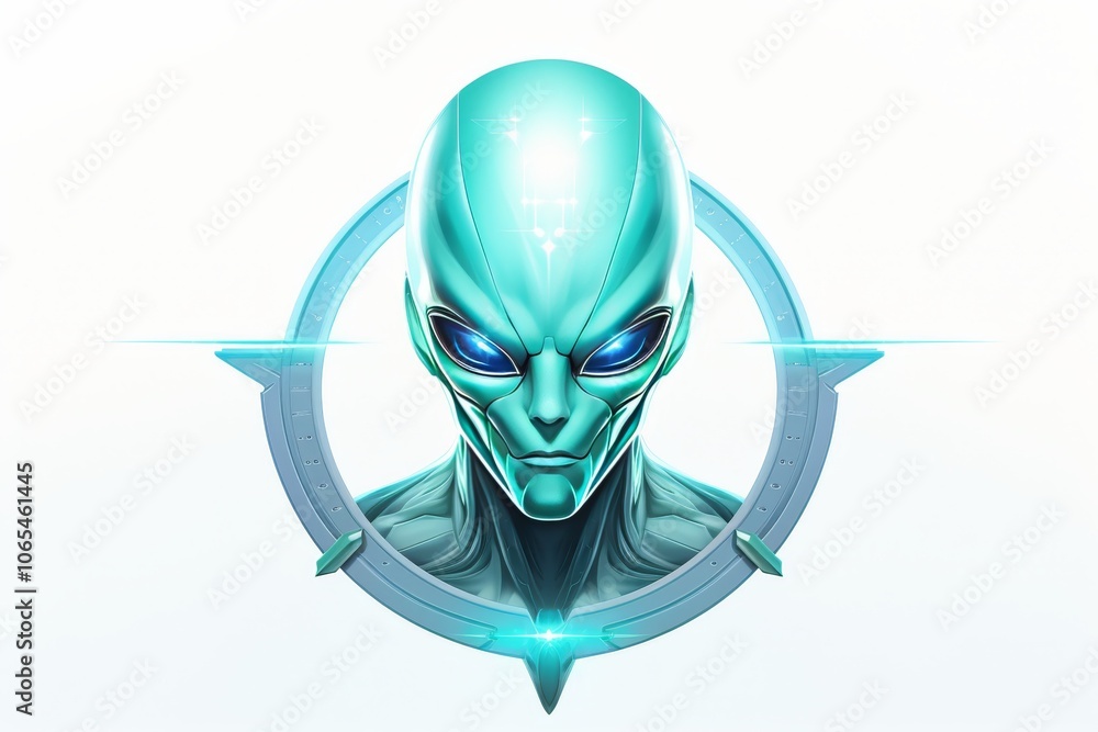 Poster minimalistic alien design featuring simple shapes and colors on a clean white background