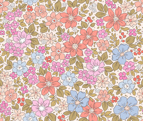 Elegant floral pattern in small hand draw flowers. Liberty style. Floral seamless background for fashion prints. Vintage print. Seamless vector texture. Spring bouquet. © ann_and_pen