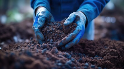 Obraz premium Close up shot of a person's hands planting a seedling in the garden, showing the process of nurturing new life.