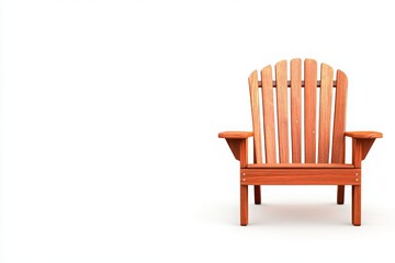 Fototapeta premium A beautifully crafted wooden deck chair is centered in a minimalist setting, offering a perfect spot for relaxation and enjoyment during leisure moments. Ideal for outdoor spaces or patios.