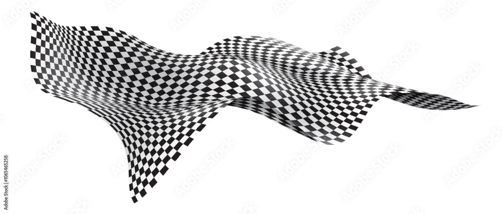 Poster abstract checkered flag black white lines wave curve movement 3d style background vector