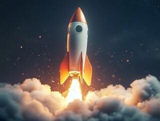 Obraz premium Rocket Launch Representing Start-up Success. AI generated illustration