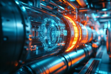 Futuristic Digital Hologram of Industrial Water Pipe System. AI generated illustration