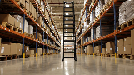 Fototapeta premium commercial grade ladder in professional storage facility, organized industrial setting