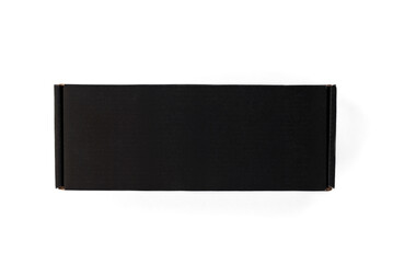 Black paper box isolated on white background. Mockup.