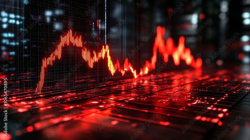 Poster red stock market graph on a computer keyboard