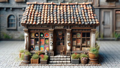 A collection of beautiful diorama architecture with emotional miniature shops and vintage cafe scenery