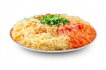 Serving Plate of Yusheng Salad, Isolated on White Background