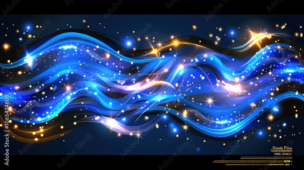 Aufkleber dynamic blue background with flowing waves and sparkling lights creates mesmerizing visual effect. p