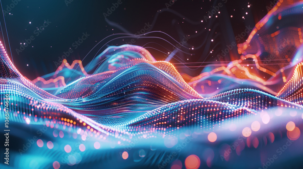 Poster dynamic abstract blue background with flowing data streams, showcasing vibrant colors and intricate 