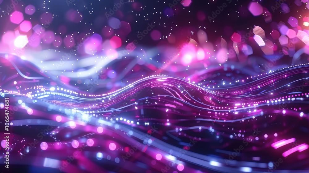 Poster vibrant abstract data flow lines with glowing particles create mesmerizing visual effect. interplay 