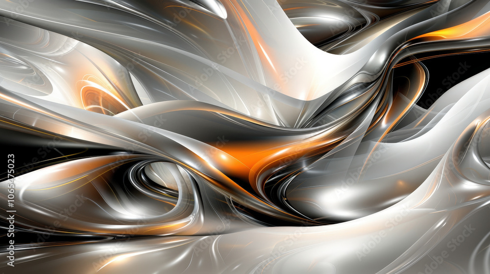 Aufkleber abstract digital poster featuring layered tech pattern with smooth, flowing curves in silver and ora