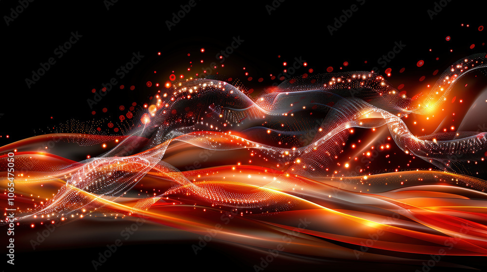 Aufkleber dynamic abstract digital poster featuring layered tech patterns with vibrant red and orange waves, i