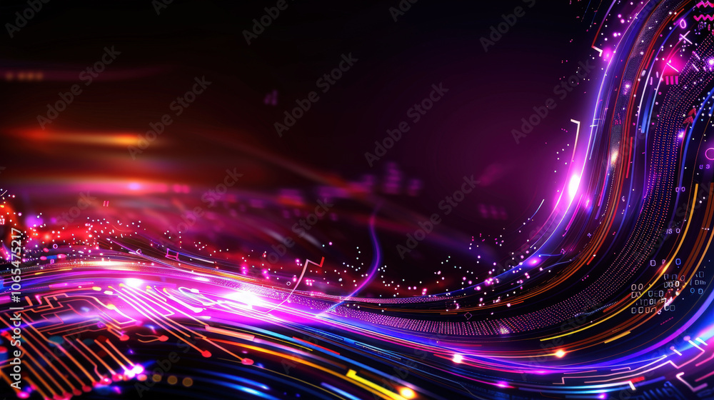 Poster vibrant abstract futuristic background with light beams and colorful patterns, creating dynamic and 
