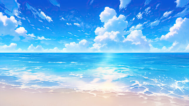 digital illustration of anime summer sand beach shore	