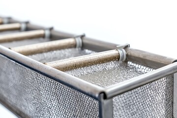 Closeup of intake screens filtering particles, clean water technology