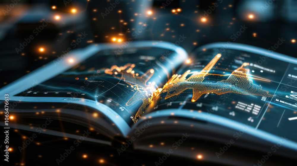 Aufkleber dynamic open book displaying vibrant data visualizations and graphs, symbolizing knowledge and analy