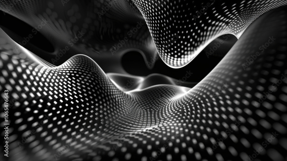 Aufkleber dynamic wave like motion creates mesmerizing flow of dots in monochromatic landscape, evoking sense 