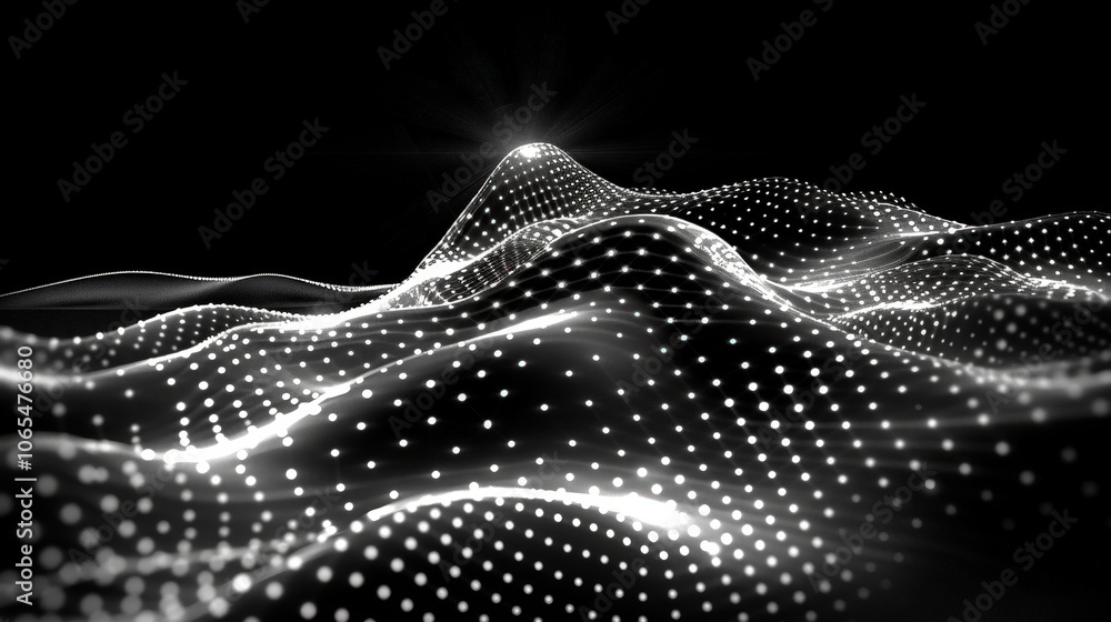 Aufkleber mesmerizing wave like motion of dots creates flowing landscape, evoking sense of depth and movement 