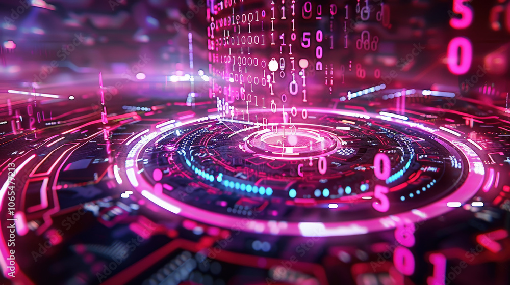 Aufkleber digital binary digits flow across abstract background, creating vibrant and futuristic atmosphere. g