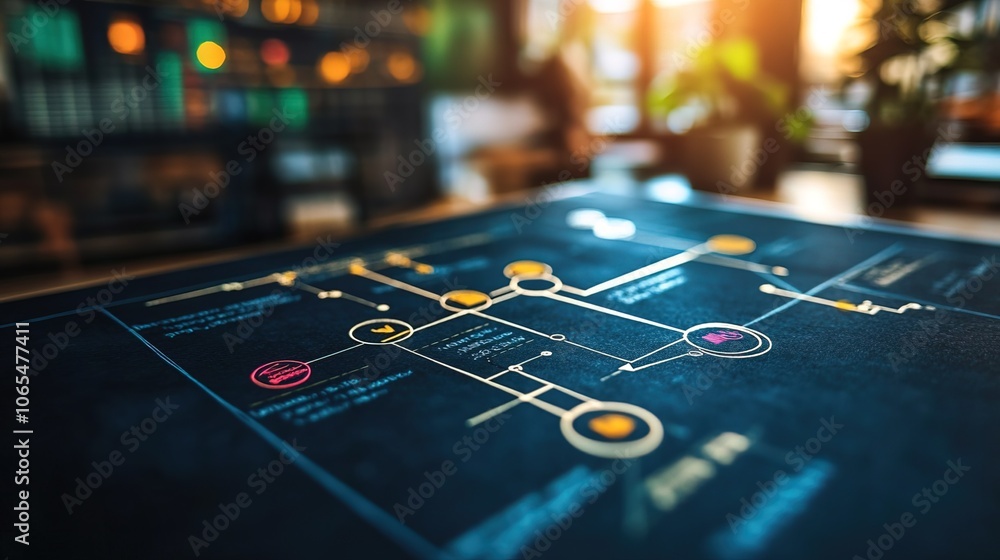 Poster blueprint of a flowchart illustrating business method