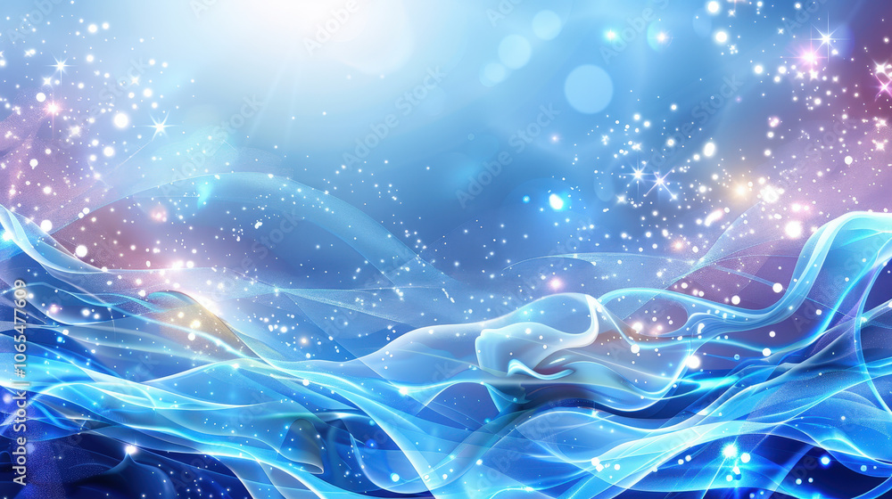 Poster dynamic flowing data lines create mesmerizing blue background filled with sparkling elements, evokin