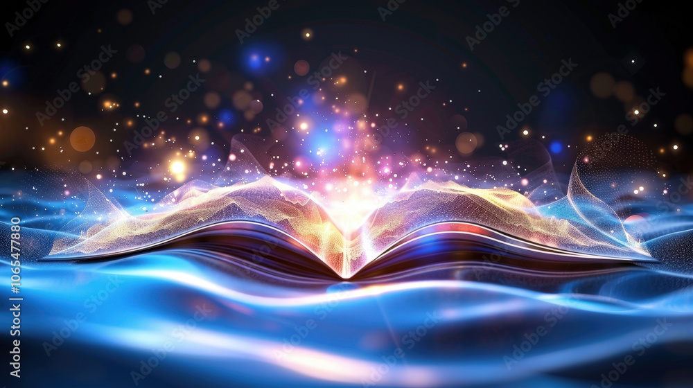 Aufkleber open book surrounded by shimmering waves of light, creating magical atmosphere filled with vibrant c