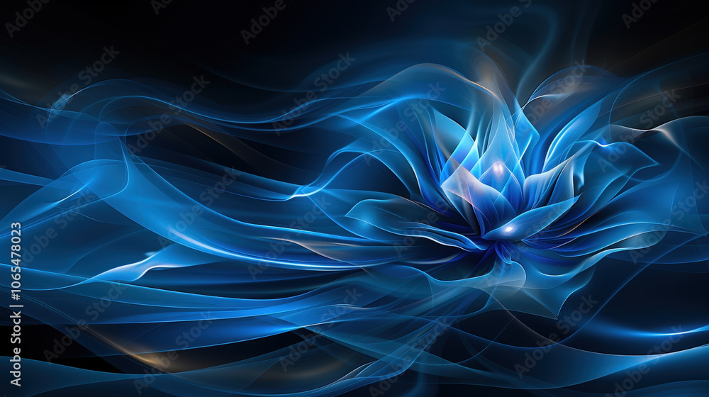 Poster mesmerizing blue digital flow with data particles creates stunning visual effect, resembling bloomin