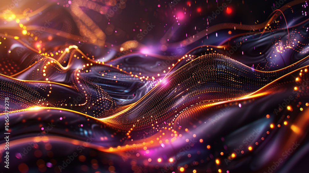 Poster dynamic abstract waves with glowing lights create mesmerizing visual experience, showcasing vibrant 