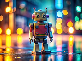 Naklejka premium Tilt-Shift Robot Illustration - Flat Design Tech Art
