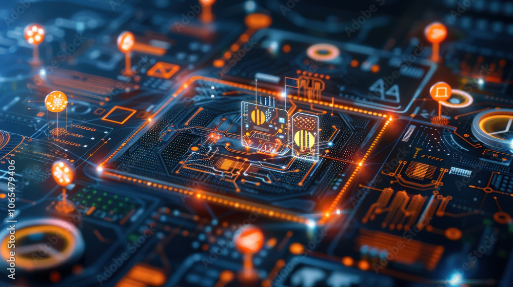 Aufkleber digital technology background featuring futuristic circuit board design with glowing elements and in