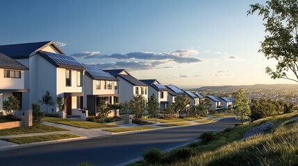 Modern Homes with Solar Panels in a Suburb