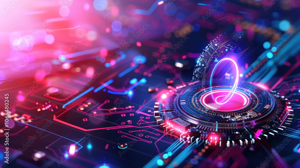 Aufkleber futuristic digital background featuring neon lights and circuit patterns, creating vibrant cyberpunk