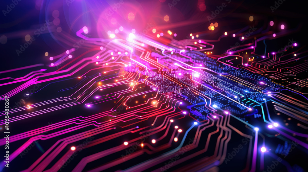 Aufkleber vibrant cyberpunk inspired background featuring intricate circuit patterns illuminated by neon light