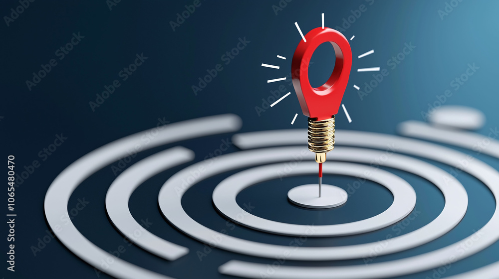 Poster red target symbol with concentric circles representing goals and focus