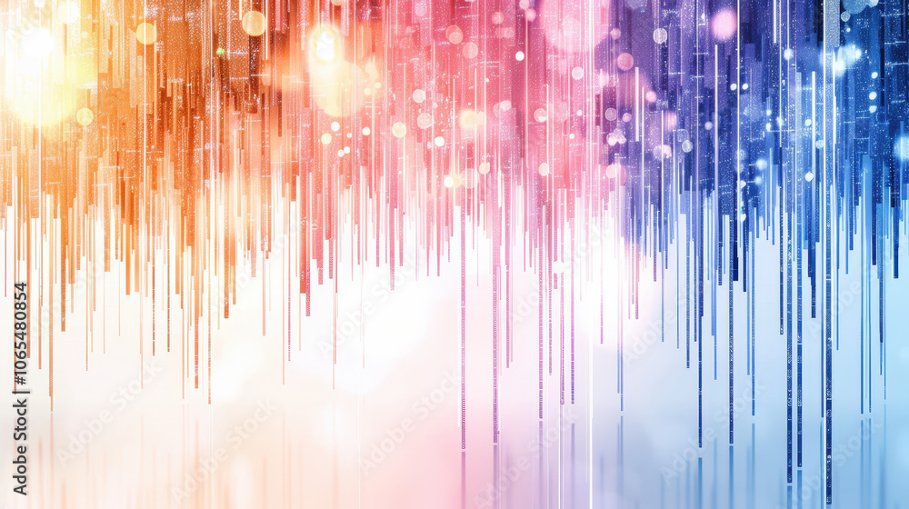 Poster vibrant streams of color flow seamlessly across soft blue background, creating dynamic and energetic