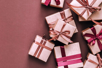 Christmas.Christmas gift box zero waste,Boxing Day, eco friendly packaging gifts kraft paper eco christmas holiday concept handmade , eco decor christmas background pattern