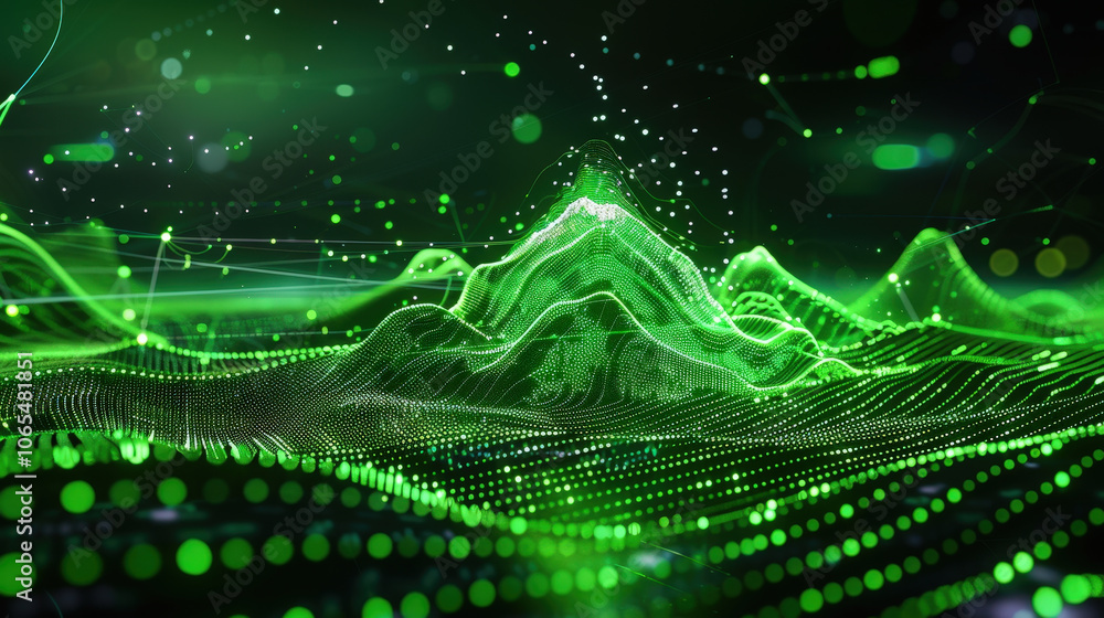 Aufkleber digital wave of binary numbers creates mesmerizing green landscape, showcasing intricate patterns an