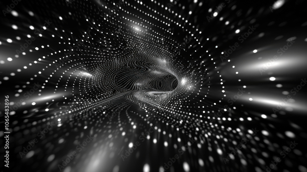 Poster mesmerizing flow of small dots creates harmonious wave, evoking sense of depth and movement in digit