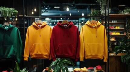 Colorful Hoodies Displayed in Modern Retail Store